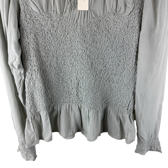 By Anthropologie Balloon-Sleeve Smocked Peplum Blouse Top Long Sleeve - Picture 6 of 8